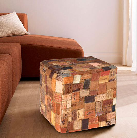 Leather Square Pouf