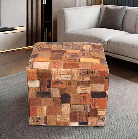 Leather Square Pouf